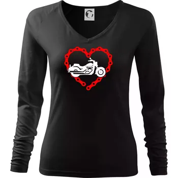 Dámské tričko Moto srdce řetěz - chopper - Triko dámské Elegance - XL ( Černá )