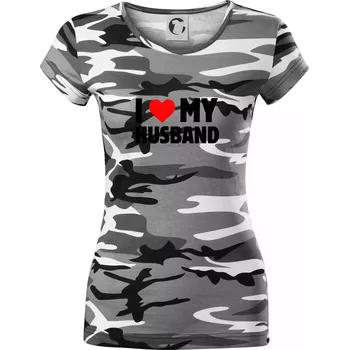 Dámské tričko I love my husband - Dámské maskáčové triko - S ( Šedý maskáč )
