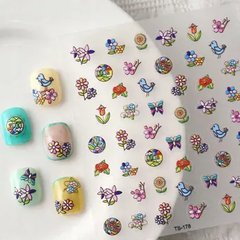 samolepka Samolepky Samolepící 3D vypouklé nálepky na nehty - Vzory: ptáci, motýli, květiny