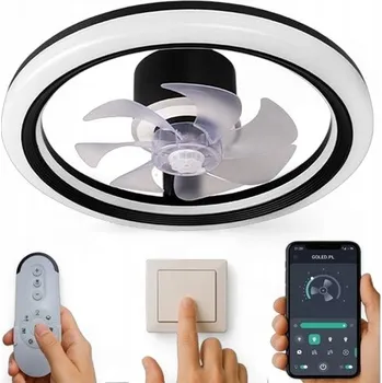 LED LUSTR LAMPA S VENTILÁTOREM STROPNÍ SVÍTIDLO 45W CCT DÁLKOVÝ OVLADAČ PAMĚŤOVÁ APLIKACE