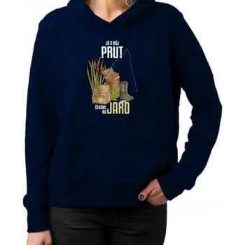 Žertovný předmět Já a můj prut čekáme na jaro - dámská mikina s potiskem- Tričkový.cz