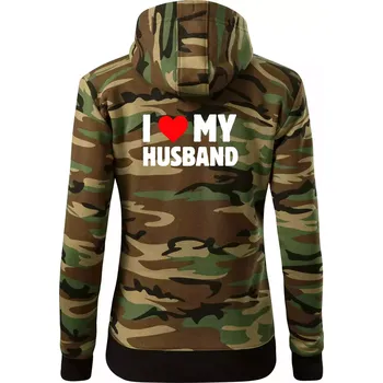 Dámská mikina I love my husband - Dámská mikina trendy zipper s kapucí - M ( Hnědý maskáč )