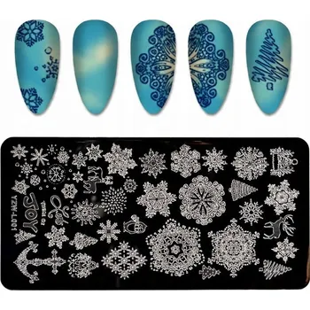 Přípravek na nehty Vánoční destička na nehty s motivem sněhových vloček pro zdobení nehtů