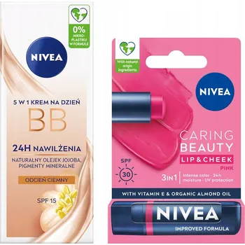 Péče o rty NIVEA BB krém na obličej tmavý 50 ml + Ochranný balzám na rty Pink 4,8 g