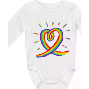 Kojenecký body Srdce pride duha kreslená - Body kojenecké s dlouhým rukávem - Dlouhý r. do 3 měs ( Bílá )