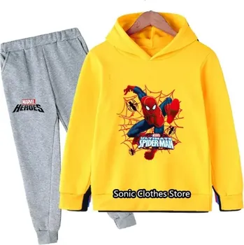 Spiderman Dětská tepláková souprava s potiskem akčního hrdiny - Spidermana (šedé tepláky) Barva: 8 - žlutá mikina, Velikost: 140 / 9-10 let