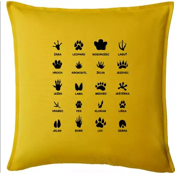 Polštář Stopy zvířat - Polštář 50x50 - 50x50 - Pouze potah ( Žlutá )