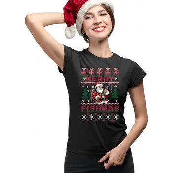 Žertovný předmět Merry Fishmas - dámské tričko s potiskem- Tričkový.cz