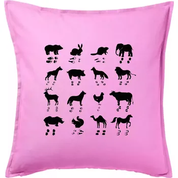 Polštář Zvířecí stopy s obrázkem zvířete - stopy zvířat - Polštář 50x50 - 50x50 - Pouze potah ( Růžová )