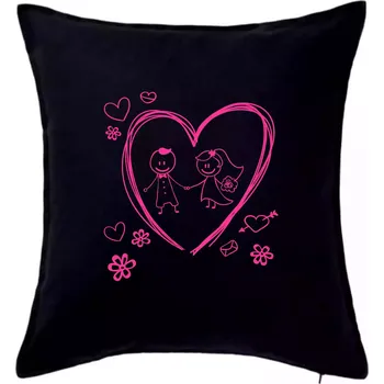 Polštář Svatba - kreslené srdce - Polštář 50x50 - 50x50 - Včetně výplně ( Černá )