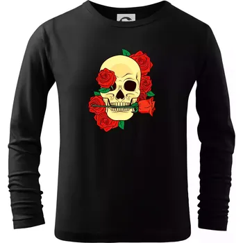 Chlapecké tričko Lebka držící růži - Triko dětské Long Sleeve - 122 cm/6 let ( Černá )