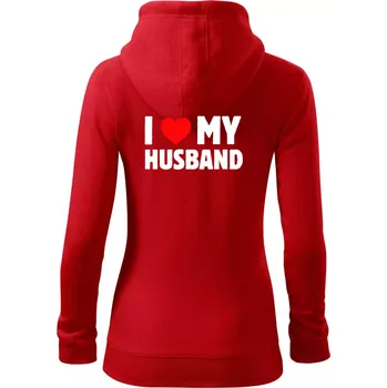 Dámská mikina I love my husband - Dámská mikina trendy zipper s kapucí - XS ( Červená )
