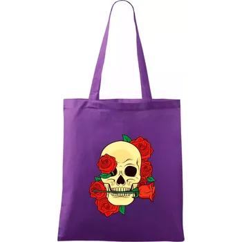 Lebka držící růži - Taška bavlněná - 42 x 38 cm ( Fialová )