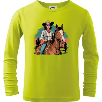 Chlapecké oblečení Cowgirl vintage na koni - Triko dětské Long Sleeve - 104-110cm / 3-4 roky ( Limetková )