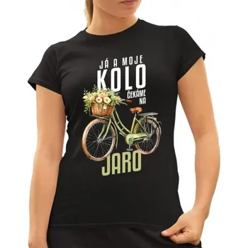 Žertovný předmět Já a moje kolo čekáme na jaro - dámské tričko s potiskem- Tričkový.cz