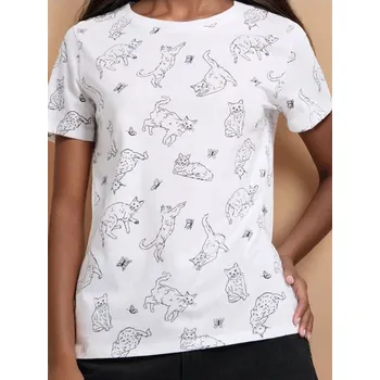 Dámská móda Sinsay - Tričko s celoplošným potiskem koček - bílá - 506EU-00X - 506EU-00X-XXL