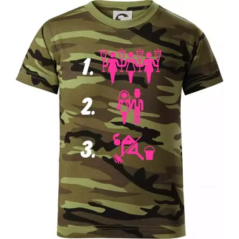 Před a po žena - Dětské maskáčové triko - 146 cm/10 let ( Zelený maskáč )