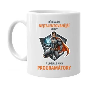 Žertovný předmět Bůh našel nejtalentovanější kluky - programátory - hrnek s potiskem- Tričkový.cz