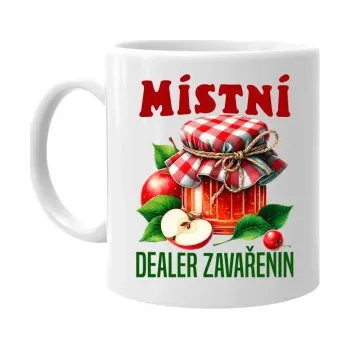 Žertovný předmět Místní dealer zavařenin - hrnek s potiskem- Tričkový.cz