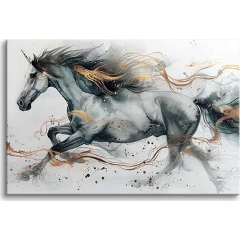 Obraz Černo-bílý Obraz na plátně na zeď do obýváku ložnice kůň trysk zlatá