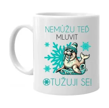Žertovný předmět Nemůžu teď mluvit – otužuji se! - hrnek s potiskem- Tričkový.cz