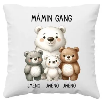 Žertovný předmět Mámin Gang - tři děti - polštář s potiskem - personalizovaný produkt- Tričkový.cz