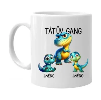 Žertovný předmět Tátův Gang (dinosauři) - dvě děti - hrnek s potiskem - personalizovaný produkt- Tričkový.cz