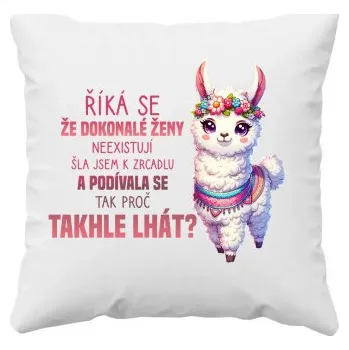 Žertovný předmět Říká se, že dokonalé ženy neexistují - polštář s potiskem- Tričkový.cz