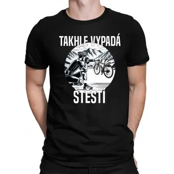 Žertovný předmět Takhle vypadá štěstí - cyklista - pánské tričko s potiskem- Tričkový.cz