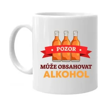 Žertovný předmět Pozor! Může obsahovat alkohol - hrnek s potiskem- Tričkový.cz
