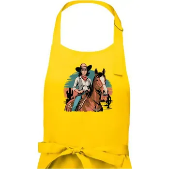Kuchyňská zástěra Cowgirl vintage na koni - Dámská zástěra na vaření - Univerzální velikost ( Žlutá )