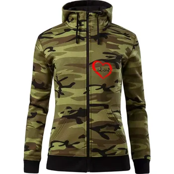 Dámská mikina Moje srdce bije pro hudbu - srdce malé - Dámská mikina trendy zipper s kapucí - S ( Zelený maskáč )