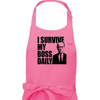 Kuchyňská zástěra I survive my boss daily - Pánská zástěra na vaření - Univerzální velikost ( Růžová )