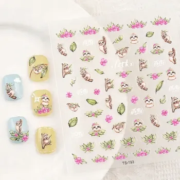 samolepka Samolepky na nehty Samolepící konvexní vzory - Květiny, lenochod