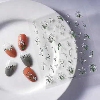 Samolepky na nehty 3D - Vypouklé samolepicí vzory - Květiny, Konvalinky