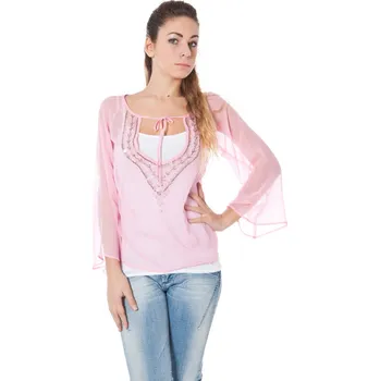 Dámská halenka Růžová šifonová halenka s dlouhým rukávem PHARD světle modrá | růžová 3364183