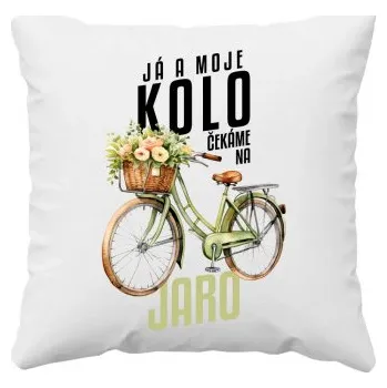 Žertovný předmět Já a moje kolo čekáme na jaro - polštář s potiskem- Tričkový.cz