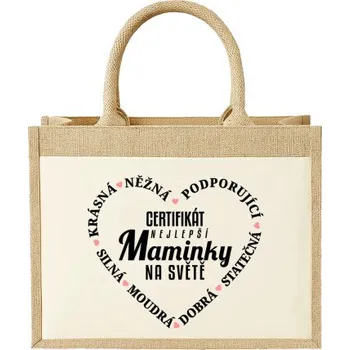 Žertovný předmět Certifikát nejlepší maminky na světě v2 - Jutová taška s potiskem- Tričkový.cz