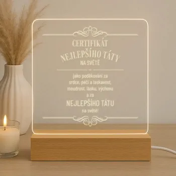 Žertovný předmět Certifikát nejlepšího táty na světě - LED lampička s gravírováním- Tričkový.cz