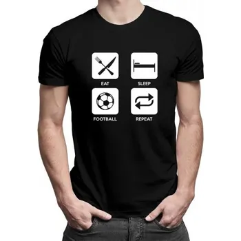 Žertovný předmět Eat Sleep Football Repeat - pánské tričko s potiskem- Tričkový.cz
