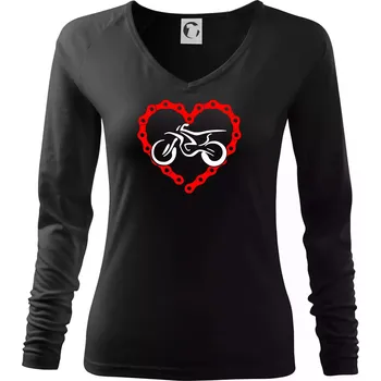 Dámské tričko Moto srdce řetěz - enduro - Triko dámské Elegance - L ( Černá )
