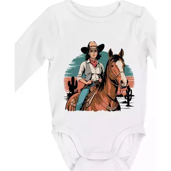 Kojenecký body Cowgirl vintage na koni - Body kojenecké s dlouhým rukávem - Dlouhý r. do 3 měs ( Bílá )