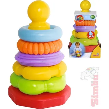 Hračka pro nejmenší SIMBA Baby pyramida navlékací věžička 20cm s kroužky plast pro miminko | 444749