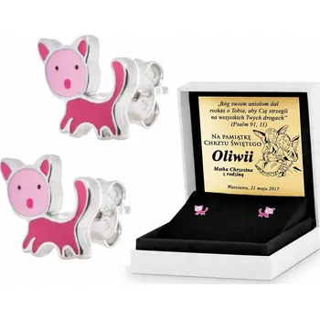 Náušnice STŘÍBRNÉ NÁUŠNICE 925 RŮŽOVÉ KOČKY GRAVÍROVÁNÍ