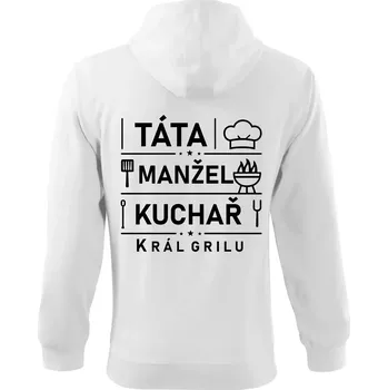Pánská mikina Táta manžel kuchař král grilu - Mikina s kapucí na zip trendy zipper - 2XL ( Bílá )