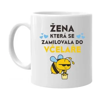 Žertovný předmět Žena, která se zamilovala do včelaře - hrnek s potiskem- Tričkový.cz