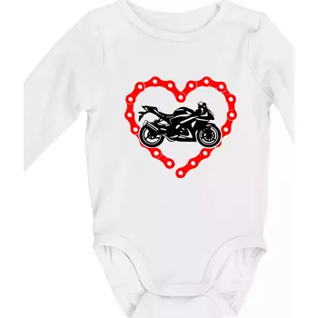 Kojenecké oblečení Moto srdce řetěz - supersport - Body kojenecké s dlouhým rukávem - Dlouhý r. do 3 měs ( Bílá )