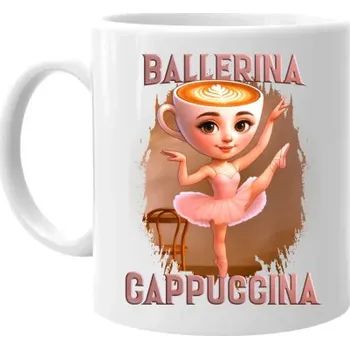 Žertovný předmět Ballerina Cappuccina V2 - Italian Brainrot - hrnek s potiskem- Tričkový.cz