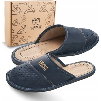 Pánské pantofle Měkké pánské kožené Papuče BOSS Comfortable Home Breathable vel. 44