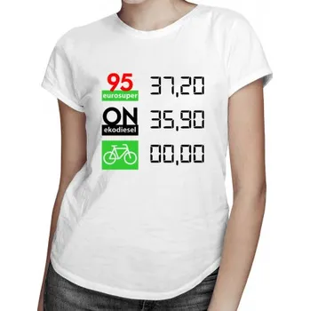 Žertovný předmět Euro super 95 , Eko Diesel vs. Kolo - dámské tričko s potiskem- Tričkový.cz